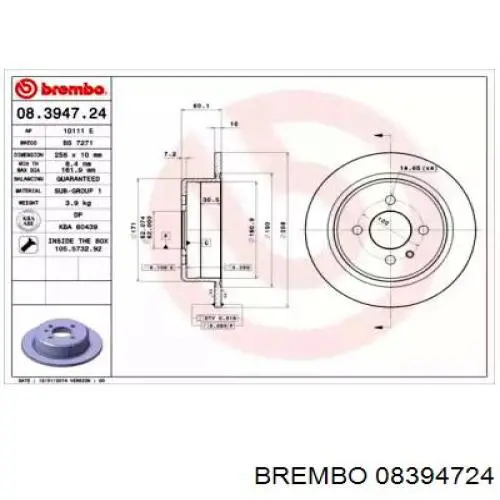 08.3947.24 Brembo диск тормозной задний