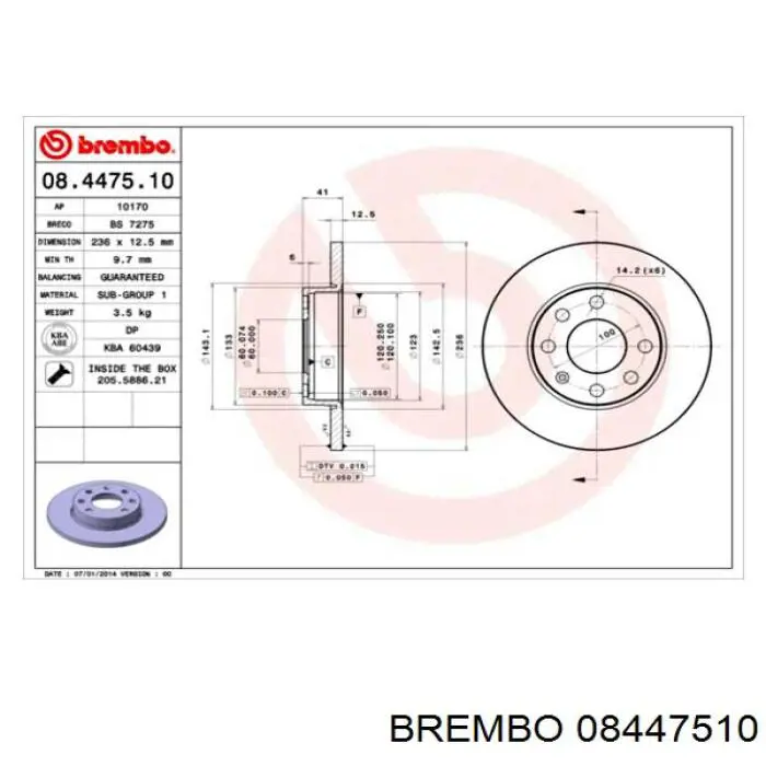 Купить 08447510 Brembo Ротор тормозной
