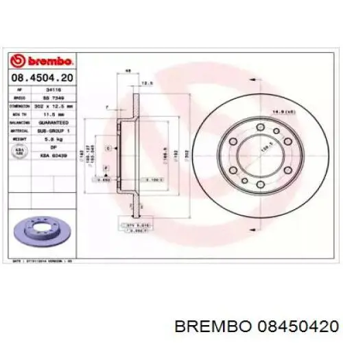 Передние тормозные диски 08450420 Brembo