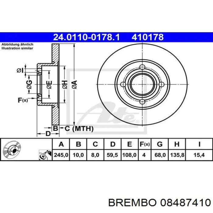 Задний дисковый тормоз Brembo 08487410