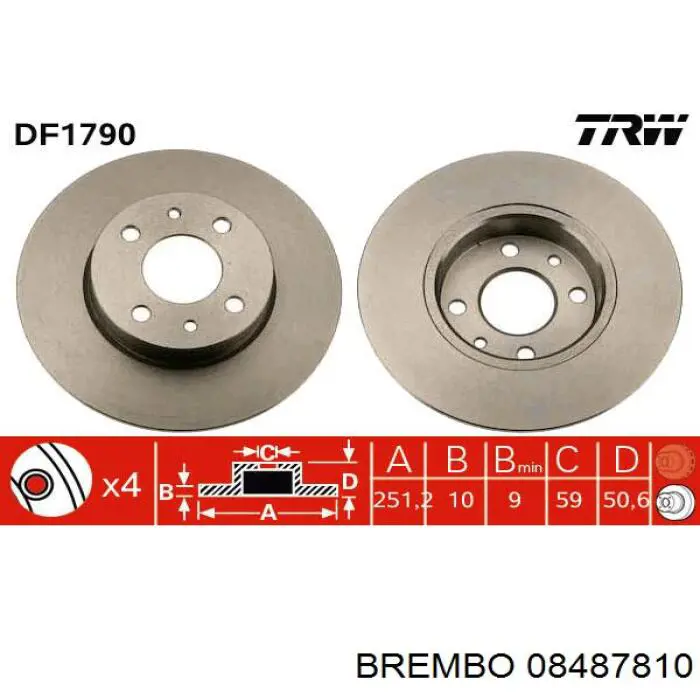 Передние тормозные диски 08487810 Brembo