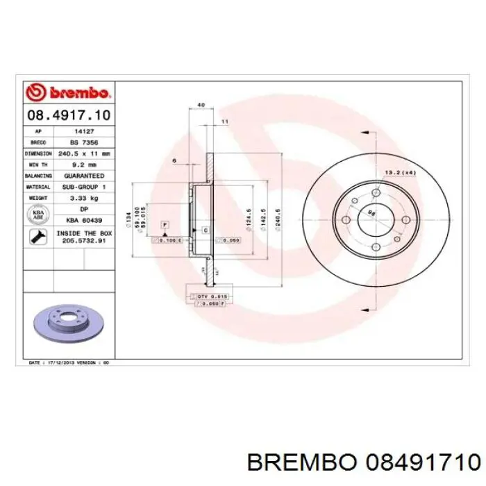 08.4917.10 Brembo диск тормозной задний