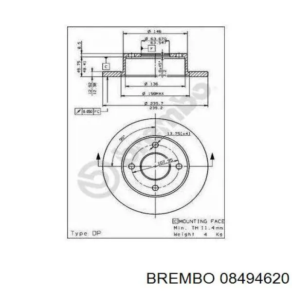 Передние тормозные диски 08494620 Brembo