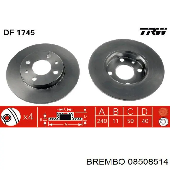 Купить 08508514 Brembo Диск тормозной задний
