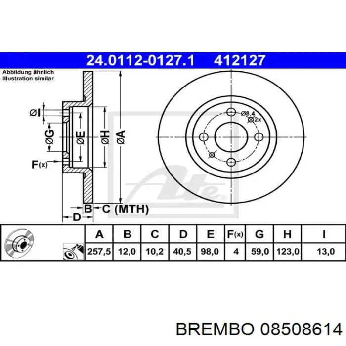 Передний тормозной диск Brembo 08508614