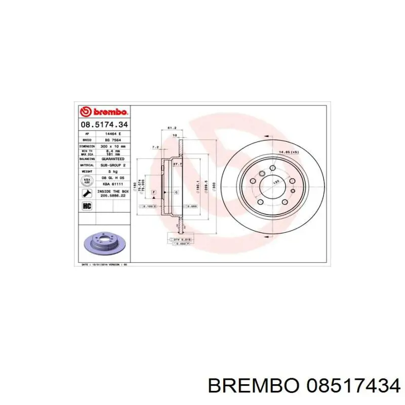 Задний тормозной диск Brembo 08517434 цена, от 38.83 USD