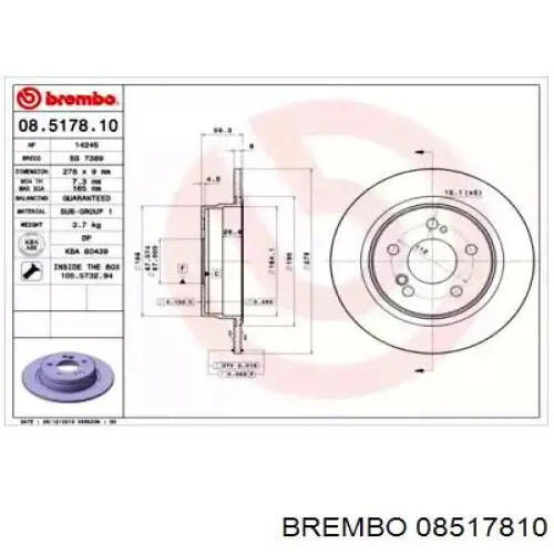 08.5178.10 Brembo диск тормозной задний