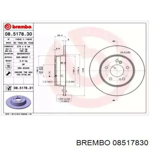08517830 Brembo диск тормозной задний