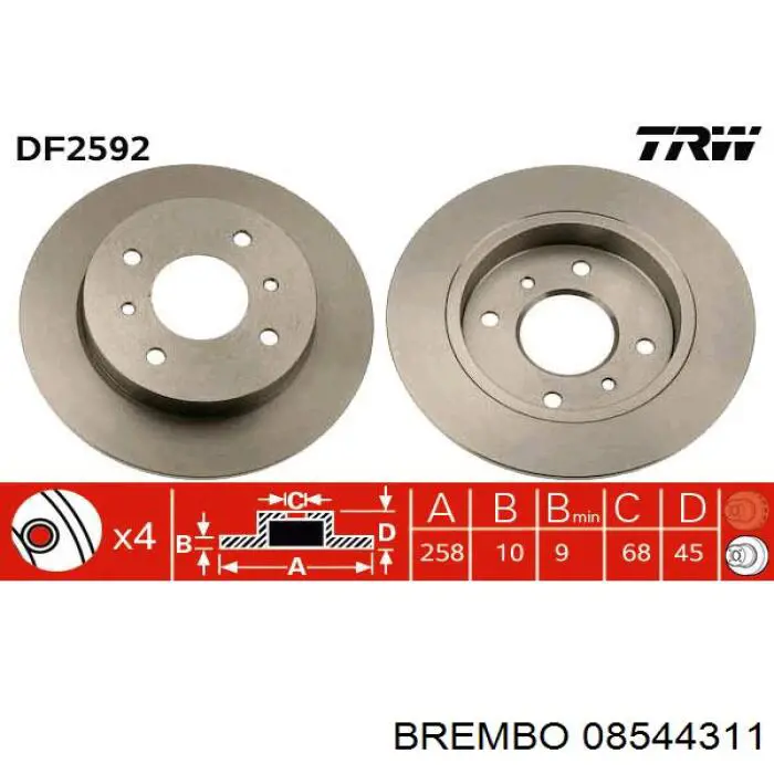 Задний тормозной диск Brembo 08544311 цена, от 28.61 USD