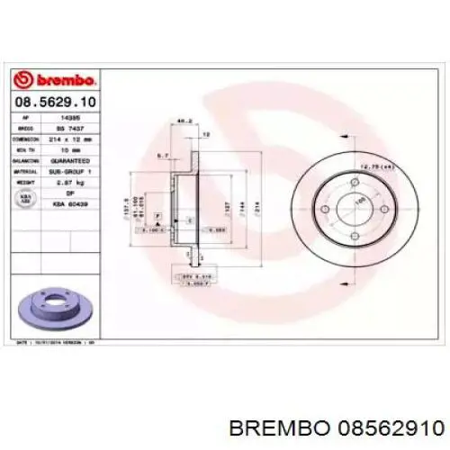 Передние тормозные диски 08562910 Brembo