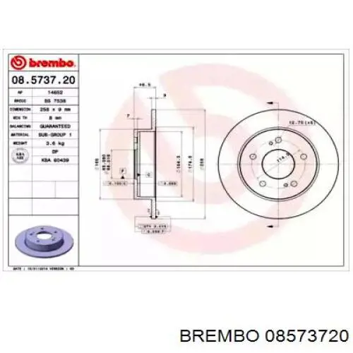 Купить 08573720 Brembo Диск тормозной задний