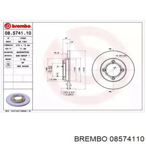 Передние тормозные диски 08574110 Brembo