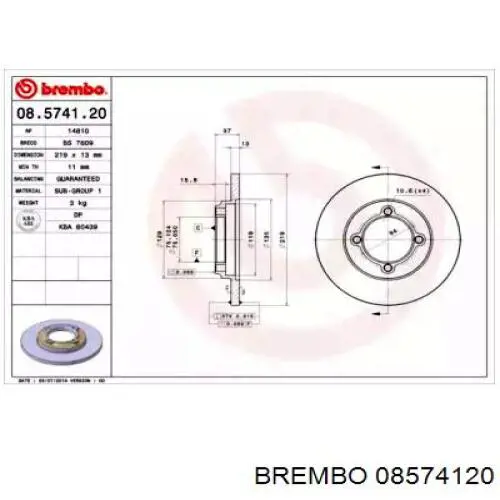 Передние тормозные диски 08574120 Brembo