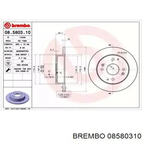 08.5803.10 Brembo диск тормозной задний