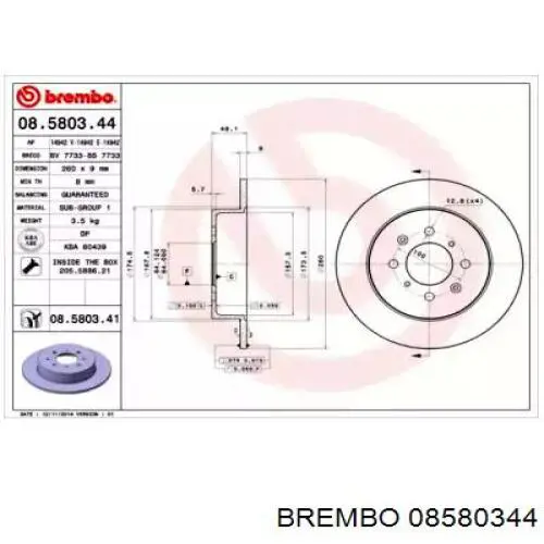 08580344 Brembo диск тормозной задний
