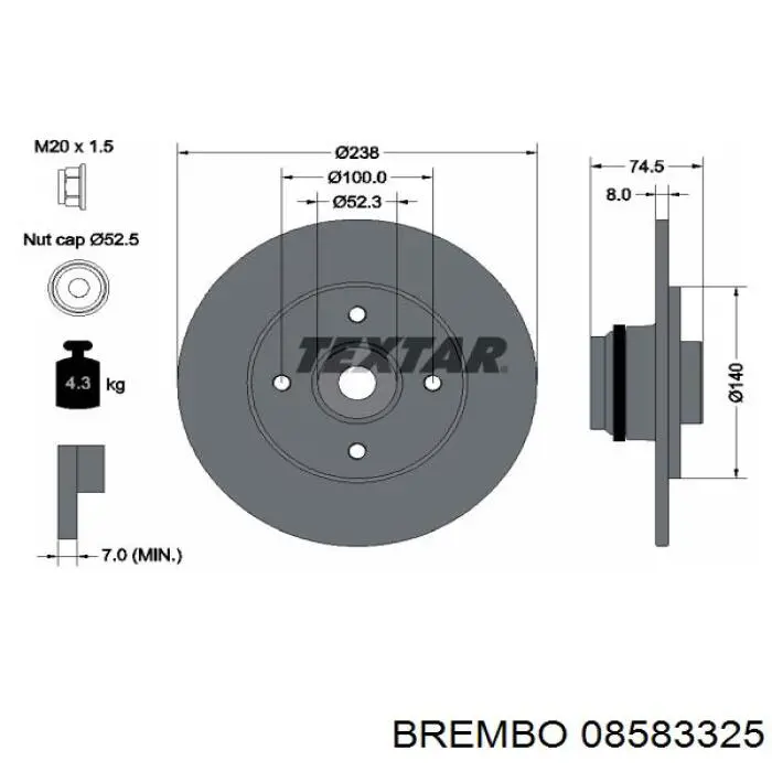 08583325 Brembo Дисковый тормоз