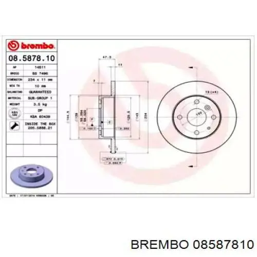 Передние тормозные диски 08587810 Brembo