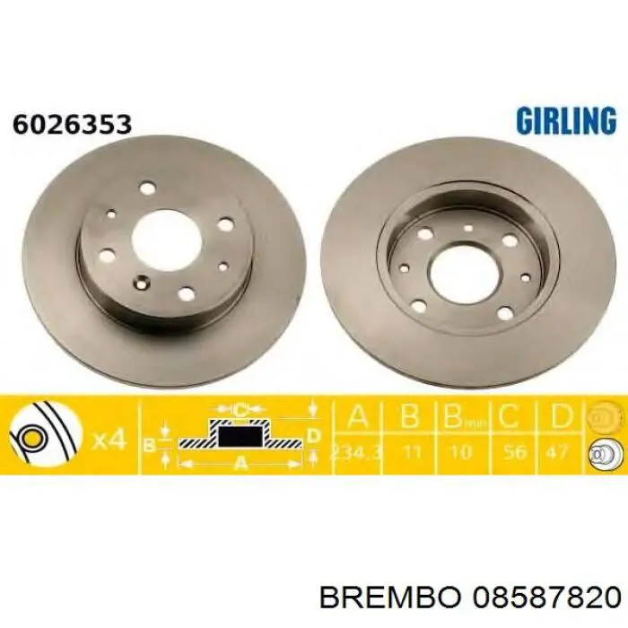 Передние тормозные диски 08587820 Brembo