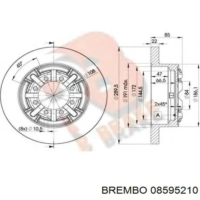 Задний тормозной диск Brembo 08595210 цена, от 51.25 USD