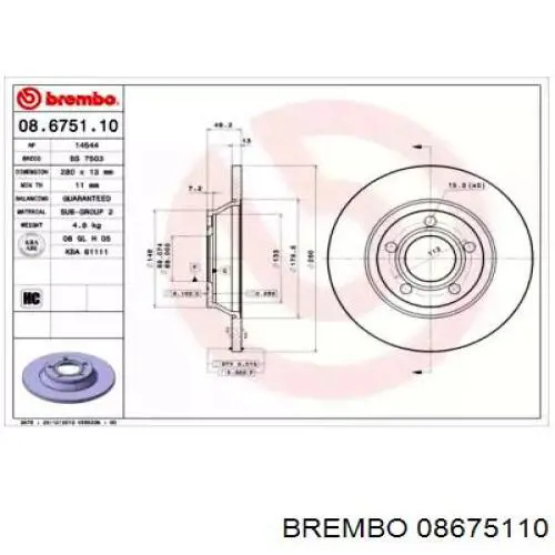 08.6751.10 Brembo диск тормозной передний
