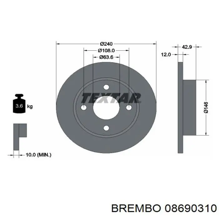 Тормоз дисковый передний Brembo 08690310 цена, от 17.67 USD