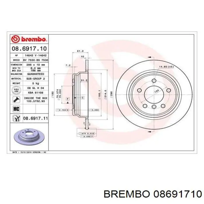 Задний тормозной диск Brembo 08691710 цена, от 33.31 USD