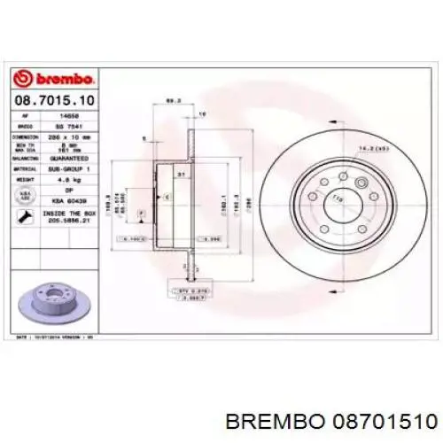 Тормозные диски 08701510 Brembo