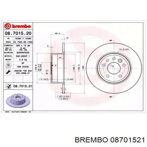 Тормозные диски 08701521 Brembo