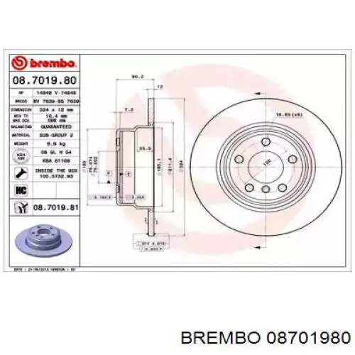 08701980 Brembo диск тормозной задний
