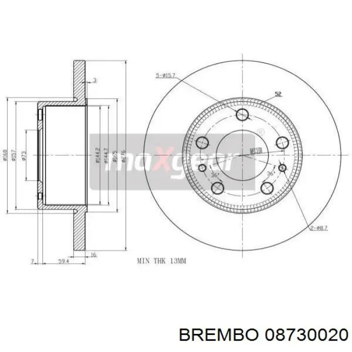 Тормозные диски 08730020 Brembo