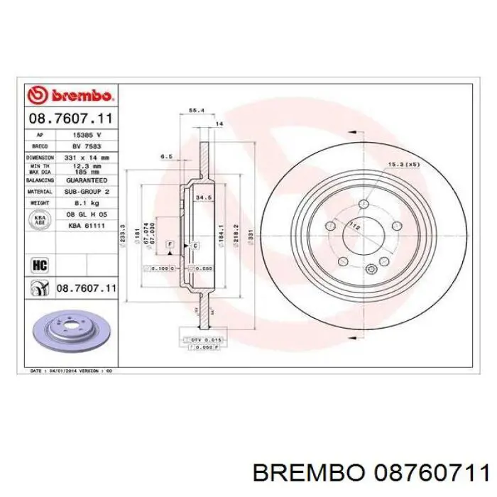 08760711 Brembo Дисковый тормоз