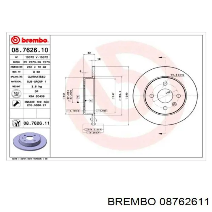 Задний тормозной диск Brembo 08762611 цена, от 28.63 USD