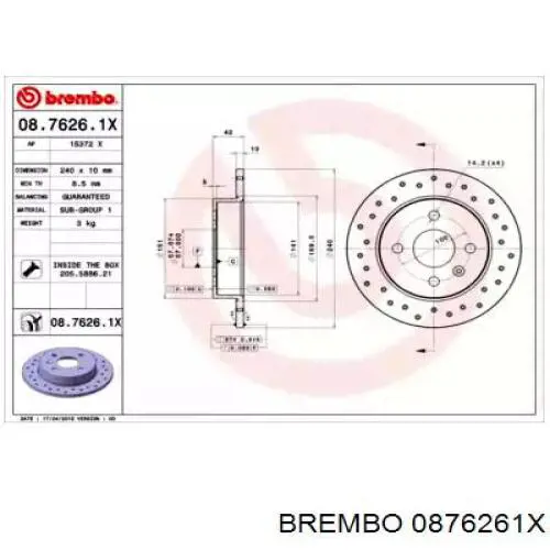 Тормозные диски 0876261X Brembo