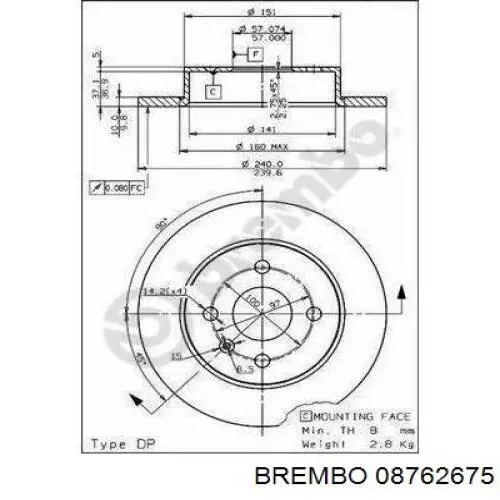 Тормозные диски 08762675 Brembo