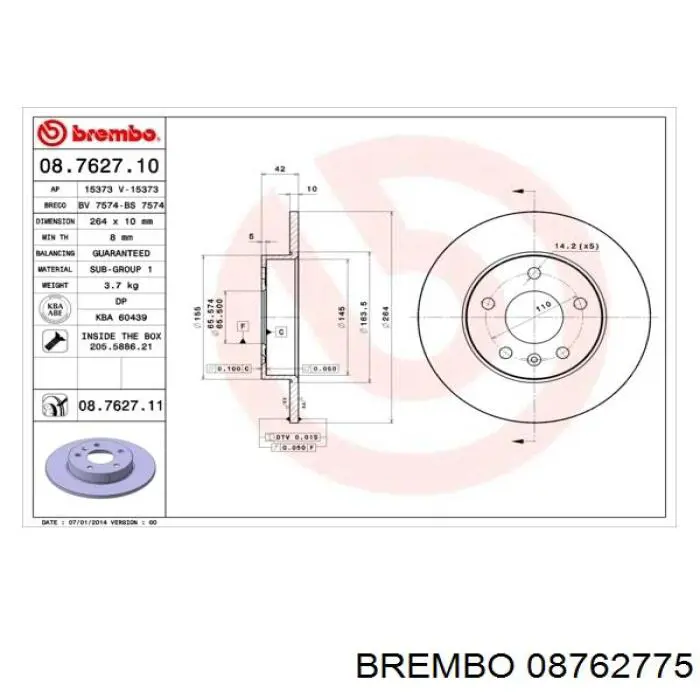 Тормозные диски 08762775 Brembo