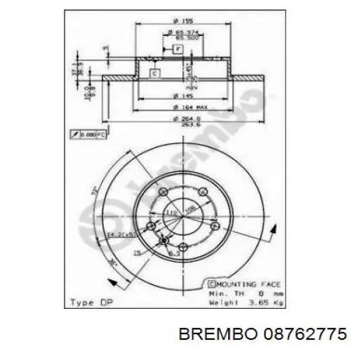 Задний тормозной диск Brembo 08762775 цена, от 27.13 USD