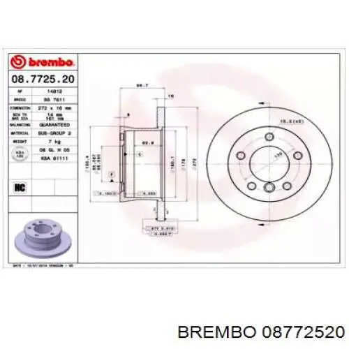 Задний дисковый тормоз Brembo 08772520