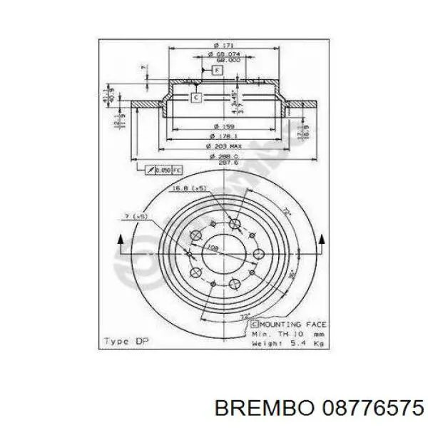 Задний тормозной диск Brembo 08776575 цена, от 38.40 USD