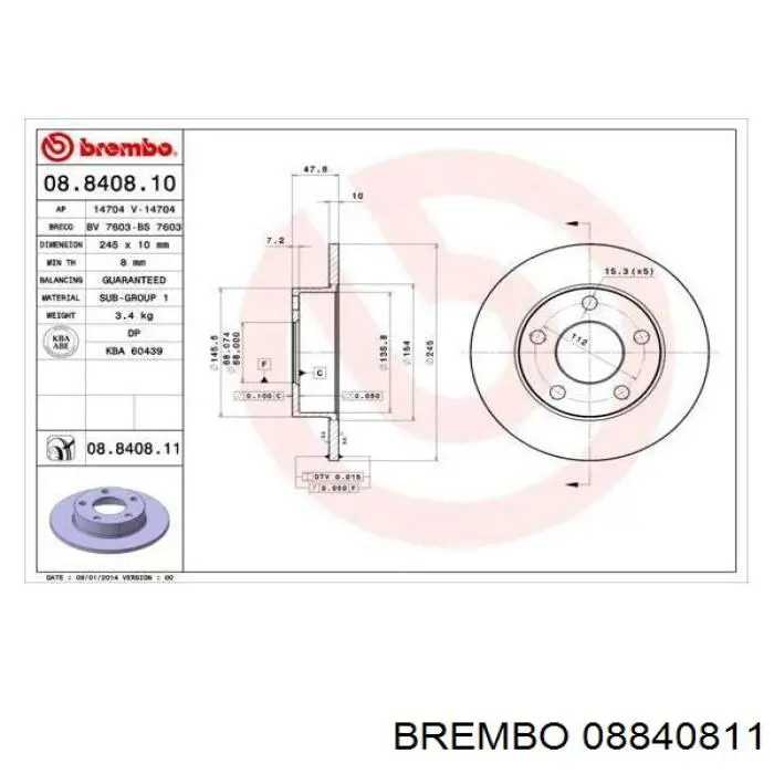 08.8408.11 Brembo диск тормозной задний