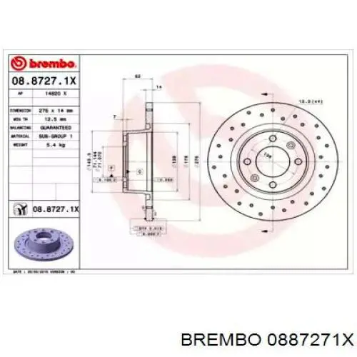 Тормозные диски 0887271X Brembo