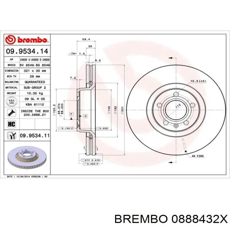 Задний тормозной диск Brembo 0888432X цена, от 41.77 USD