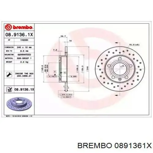 0891361X Brembo тормозные диски