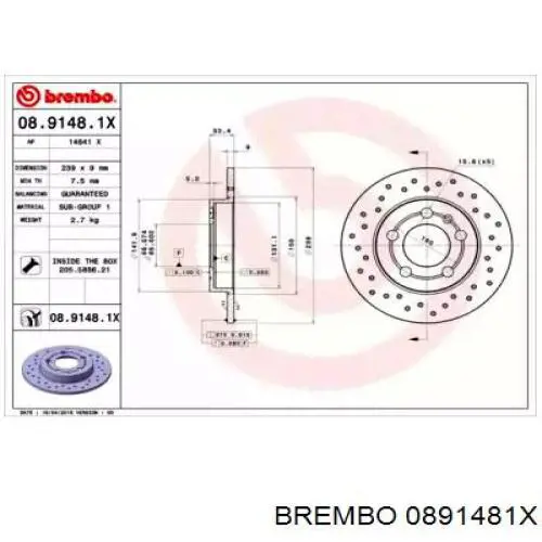 0891481X Brembo диск тормозной задний