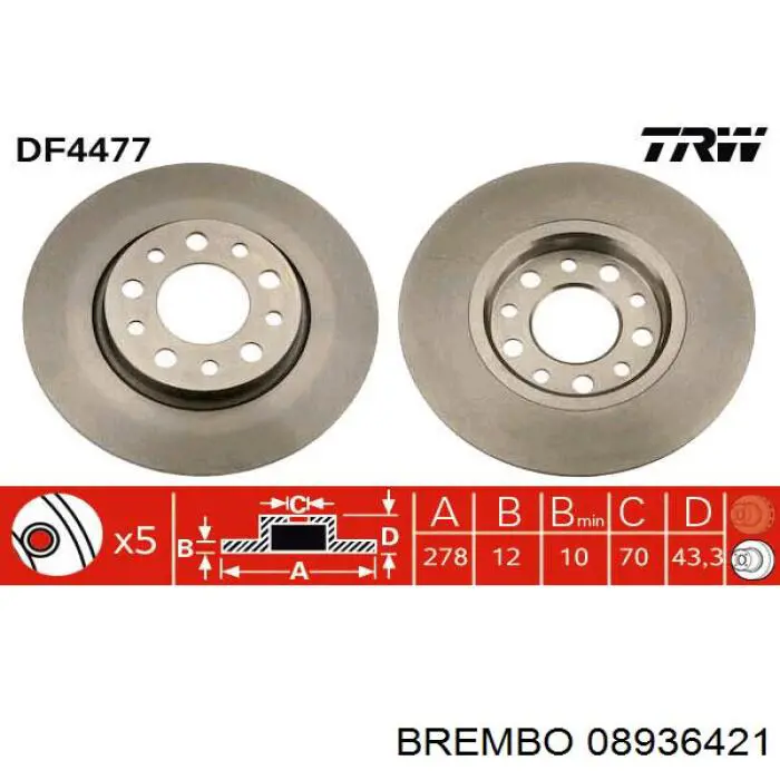 Диск гальмівний задній 08936421 Brembo