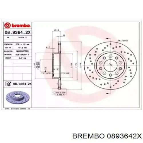 0893642X Brembo Дисковый тормоз