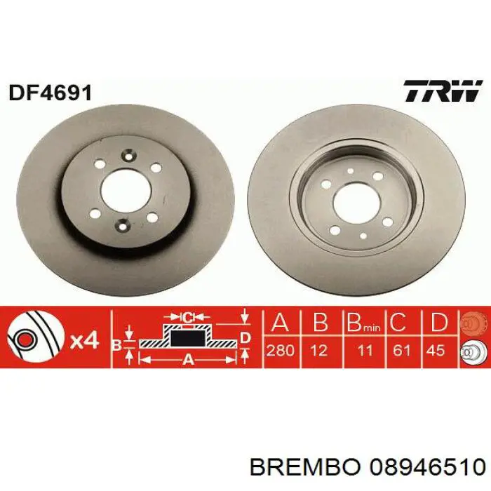 08946510 Brembo Дисковый тормоз