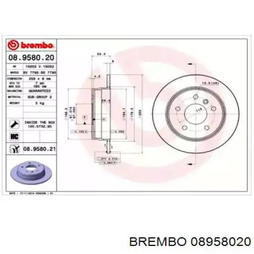 08.9580.20 Brembo диск тормозной задний