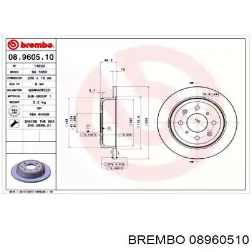 08.9605.10 Brembo диск тормозной задний
