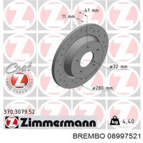 Купить 08997521 Brembo Диск тормозной задний