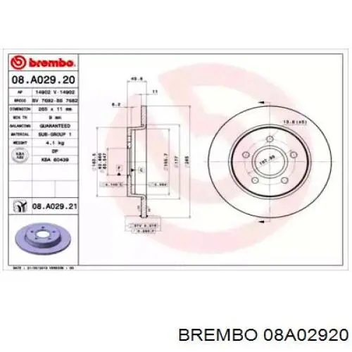 08A02920 Brembo диск тормозной задний